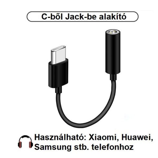 Telefon Type-C-ből Jack 3.5 mm-be való átalakító - - Fekete