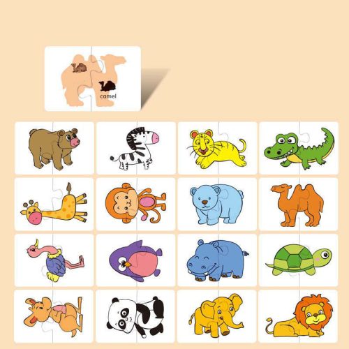 16 darabos Montessori Puzzle Kártya játék - Állatok